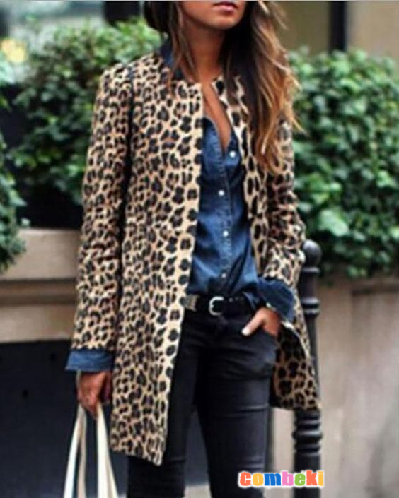 Women Leopard Sexy Winter Warm New Wind Coat Cardigan Leopard Print Fashion Casual Long Coat
